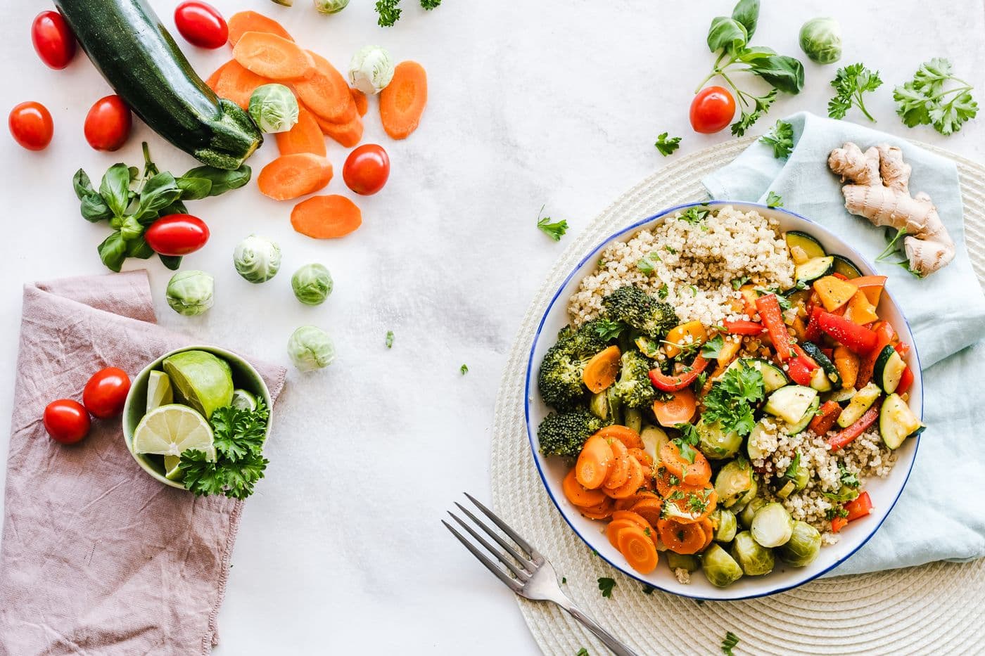 Healthy bowl of fresh vegetables and grains